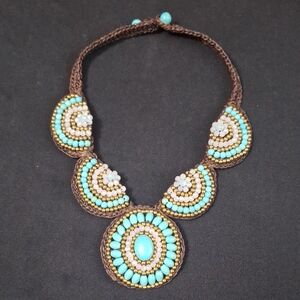 Artisan Beaded Necklace - Turquoise and Brown